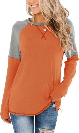 Bingerlily Women's Casual Long Sleeve Tunic Tops Crew Neck Color Block Blouse