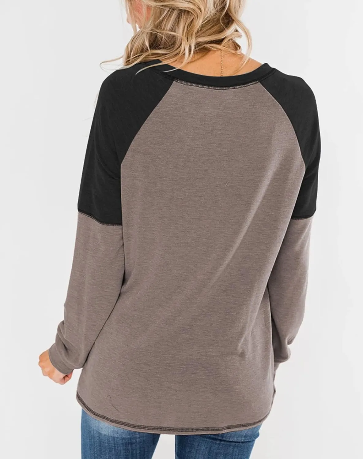 Bingerlily Women's Casual Long Sleeve Tunic Tops Crew Neck Color Block Blouse