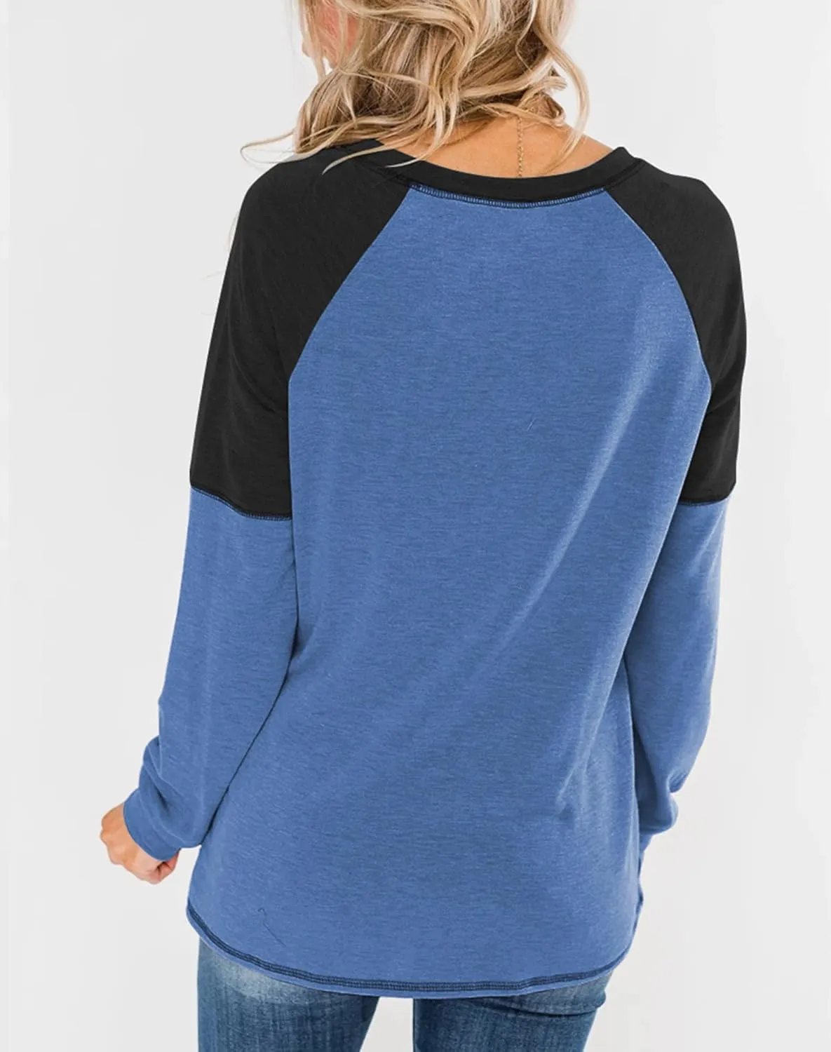 Bingerlily Women's Casual Long Sleeve Tunic Tops Crew Neck Color Block Blouse