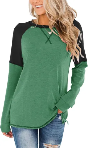 Bingerlily Women's Casual Long Sleeve Tunic Tops Crew Neck Color Block Blouse