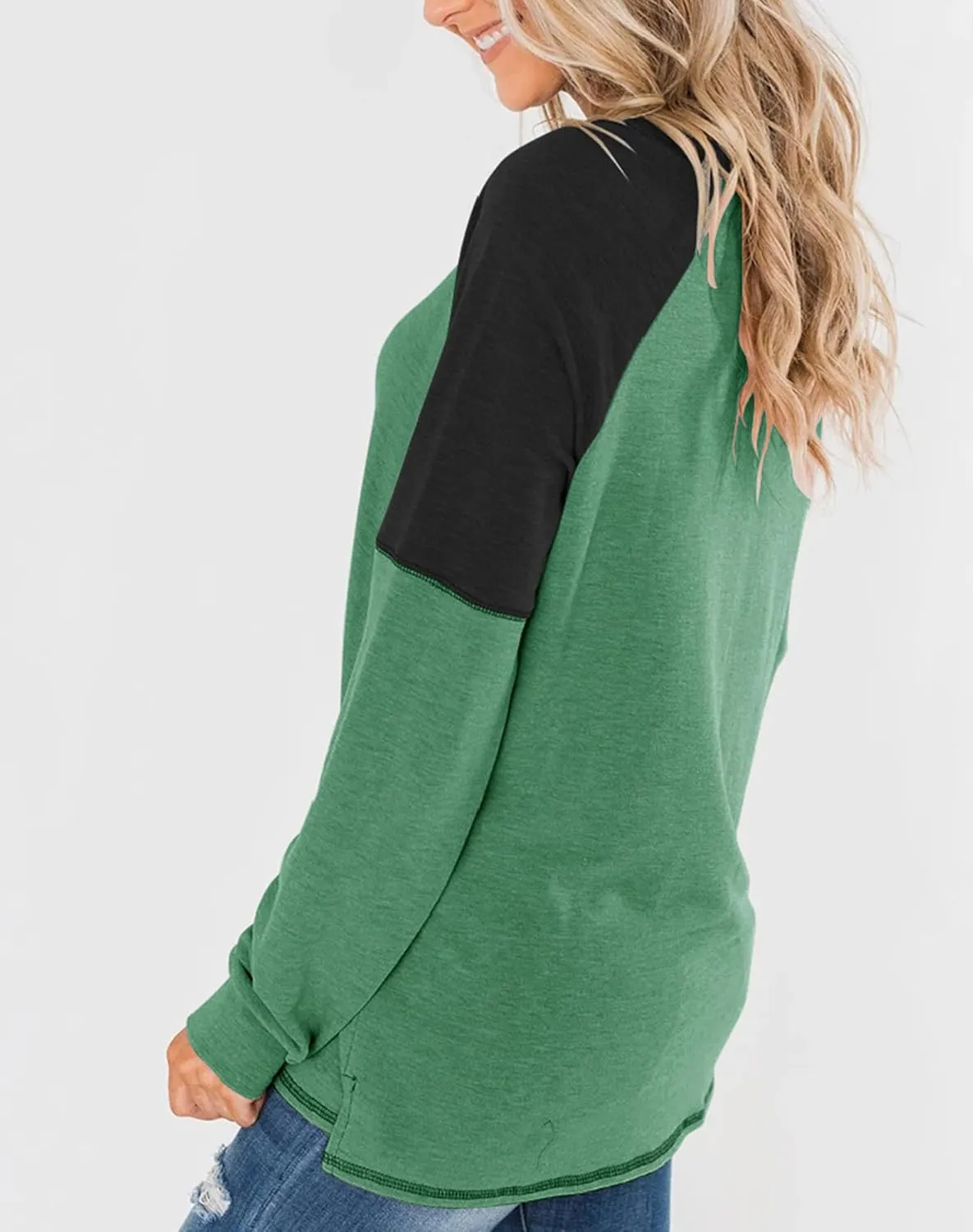 Bingerlily Women's Casual Long Sleeve Tunic Tops Crew Neck Color Block Blouse