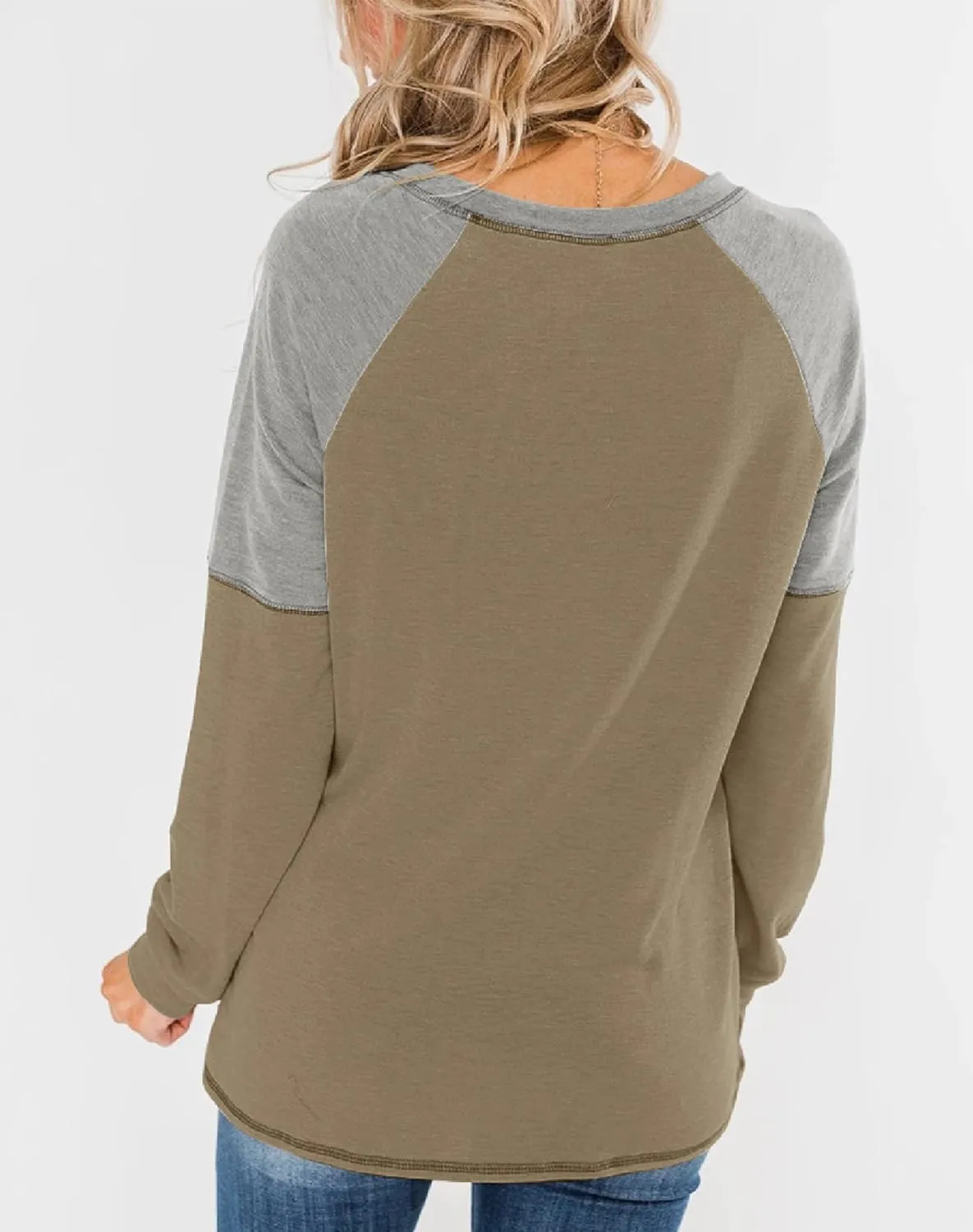 Bingerlily Women's Casual Long Sleeve Tunic Tops Crew Neck Color Block Blouse