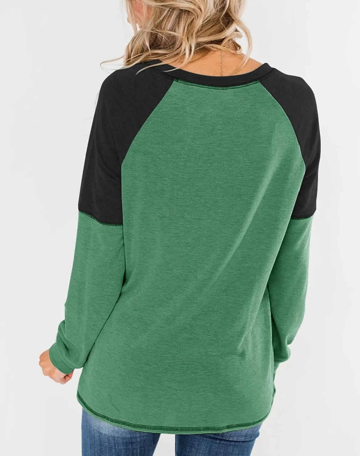 Bingerlily Women's Casual Long Sleeve Tunic Tops Crew Neck Color Block Blouse
