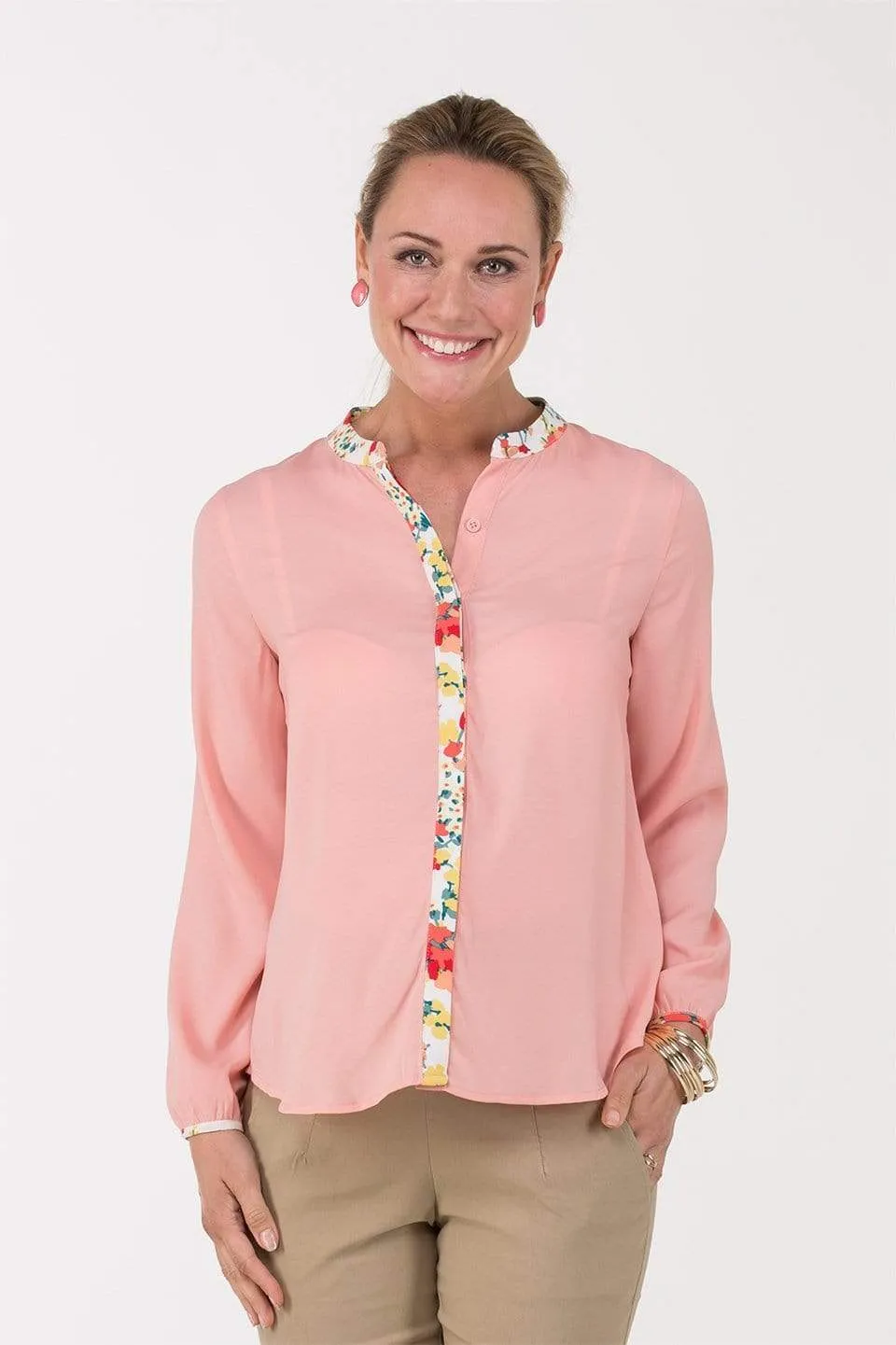 Blaise Mandarin Collar Top Pink