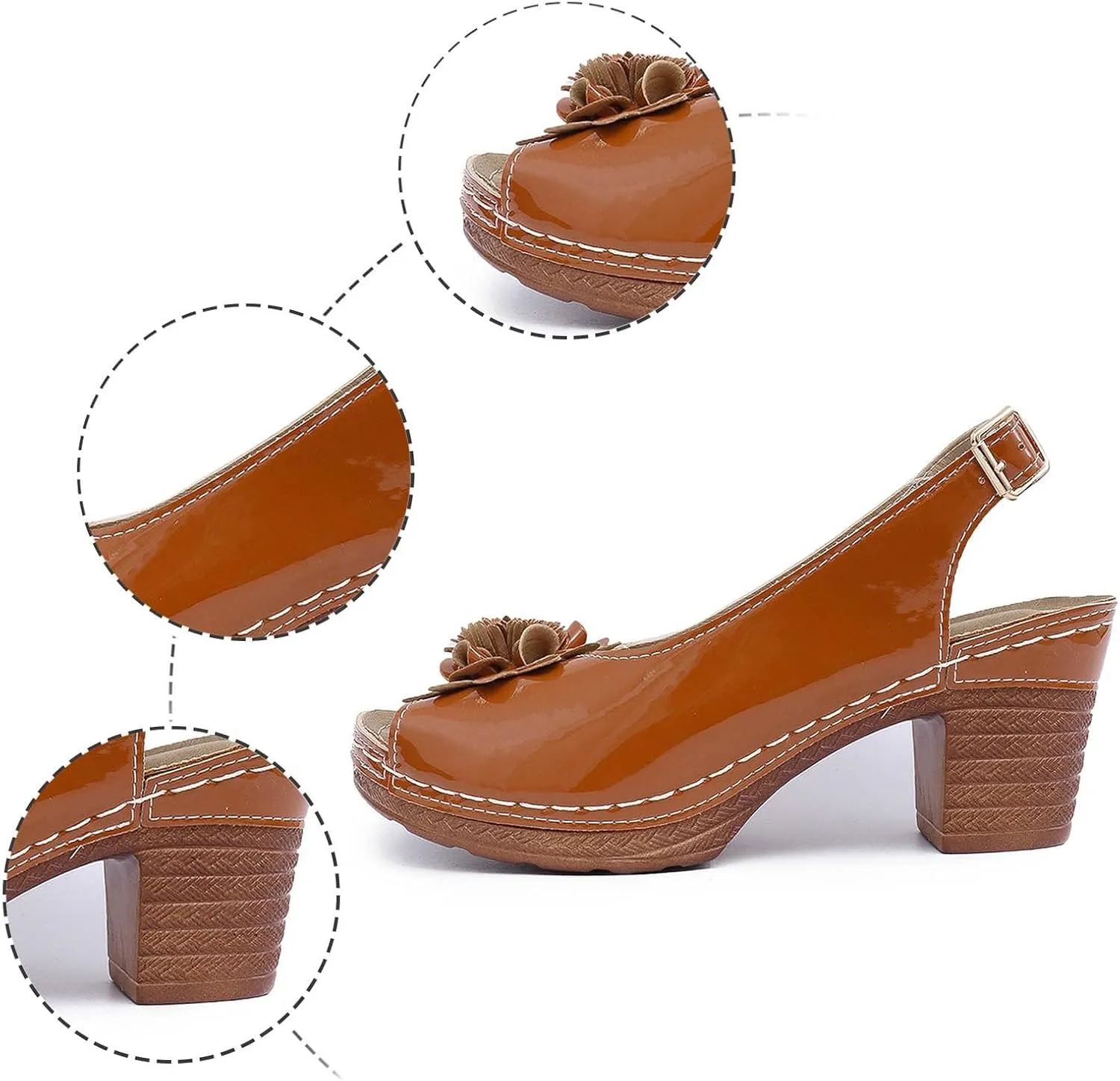 Block Heel Sandals for Women 2025 Comfortable Dressy Slingback Peep Toe Adjustable Strappy Sandals Flower Wedge Heels Summer Walking Shoes
