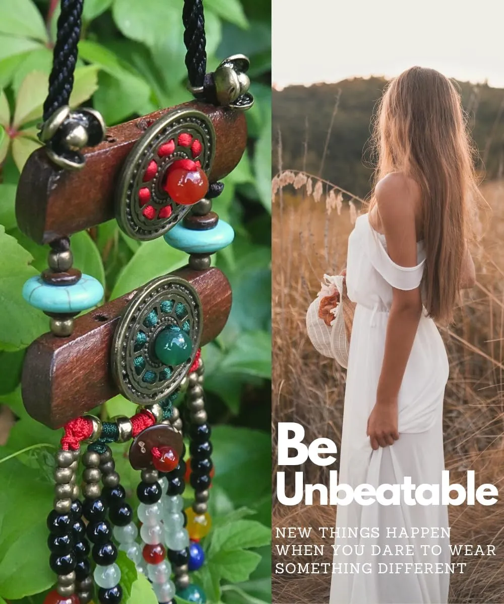 Bohemian Beaded Necklace for Women Long Boho Pendant Wood Mala Beads Wooden Strand Tassel Stone Bohemian Necklaces for Women Jewelry