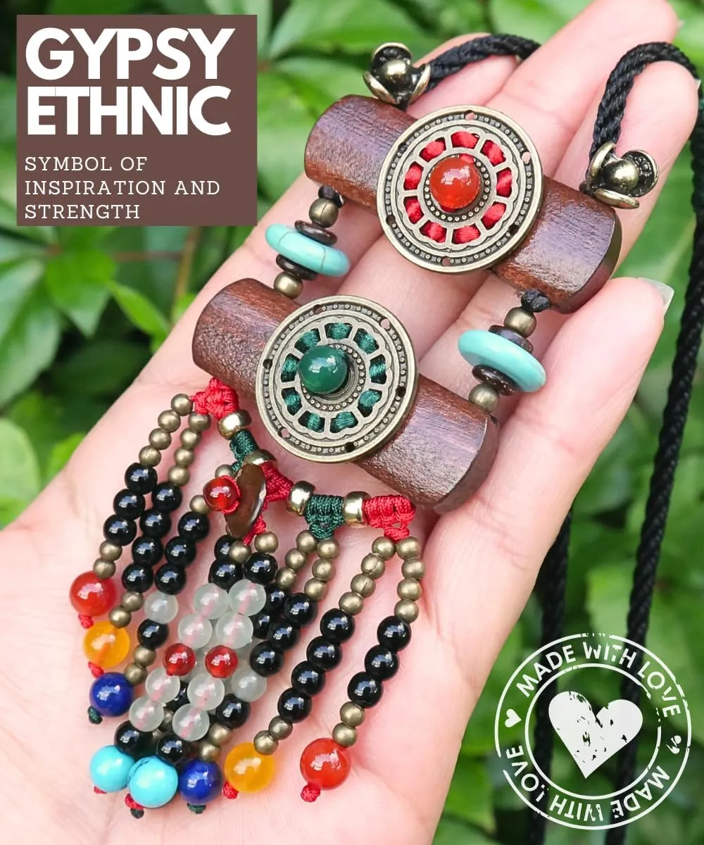 Bohemian Beaded Necklace for Women Long Boho Pendant Wood Mala Beads Wooden Strand Tassel Stone Bohemian Necklaces for Women Jewelry