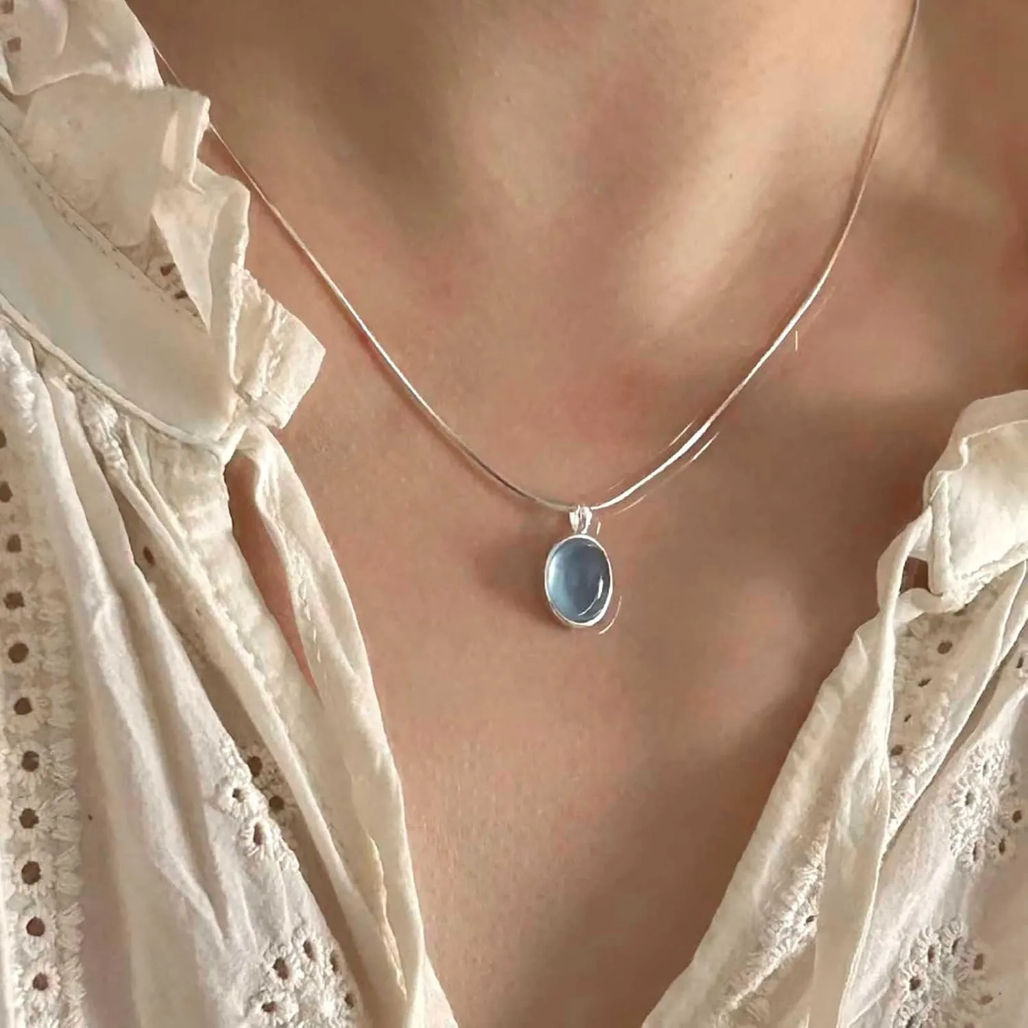 Boho Black Oval Onyx Necklace Choker Onyx Gemstone Pendant Necklaces Silver Black Stone Necklace Oval Stone Chain Necklaces Jewelry for Women