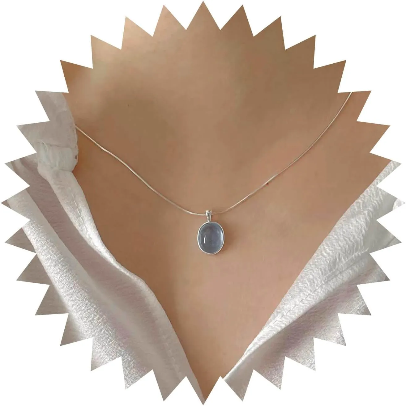 Boho Black Oval Onyx Necklace Choker Onyx Gemstone Pendant Necklaces Silver Black Stone Necklace Oval Stone Chain Necklaces Jewelry for Women
