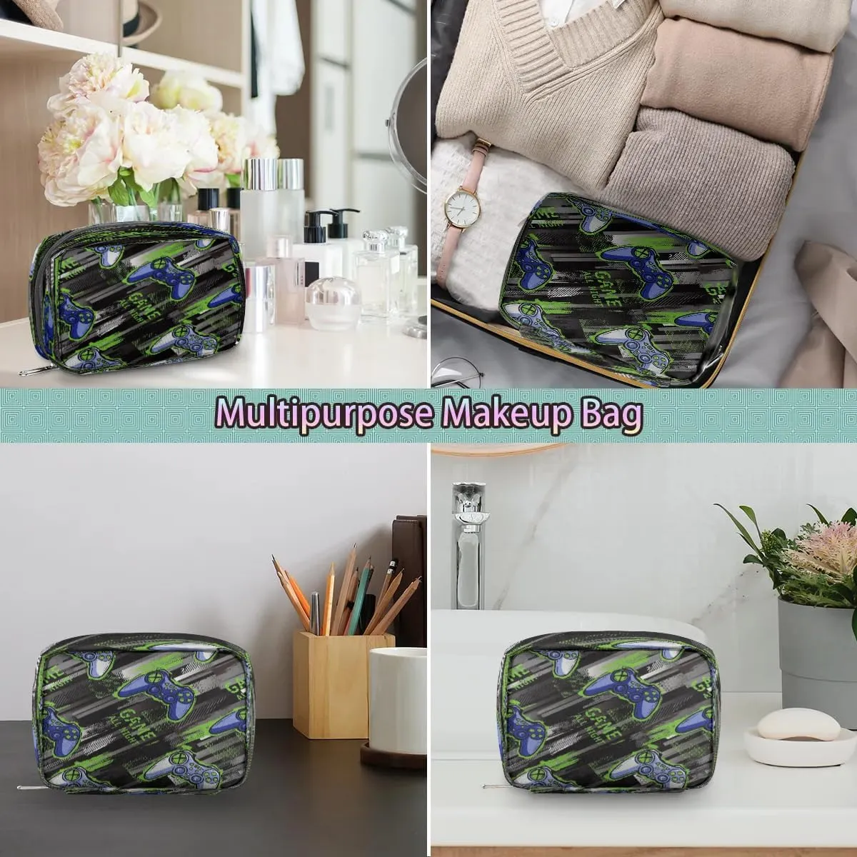 Boys Toiletry Bag Game Theme Waterproof Lightweight Small Kids Dopp Kit Shower Makeup Bag Storage Pouches Medicine Bag for Travel Study Camping Essential