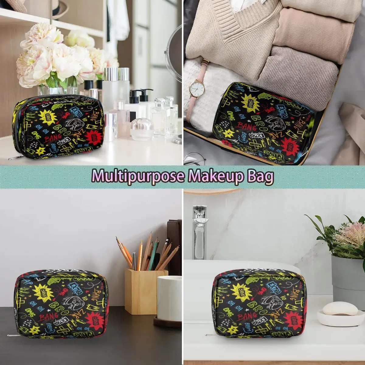 Boys Toiletry Bag Game Theme Waterproof Lightweight Small Kids Dopp Kit Shower Makeup Bag Storage Pouches Medicine Bag for Travel Study Camping Essential