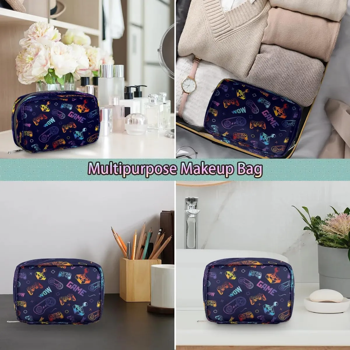 Boys Toiletry Bag Game Theme Waterproof Lightweight Small Kids Dopp Kit Shower Makeup Bag Storage Pouches Medicine Bag for Travel Study Camping Essential