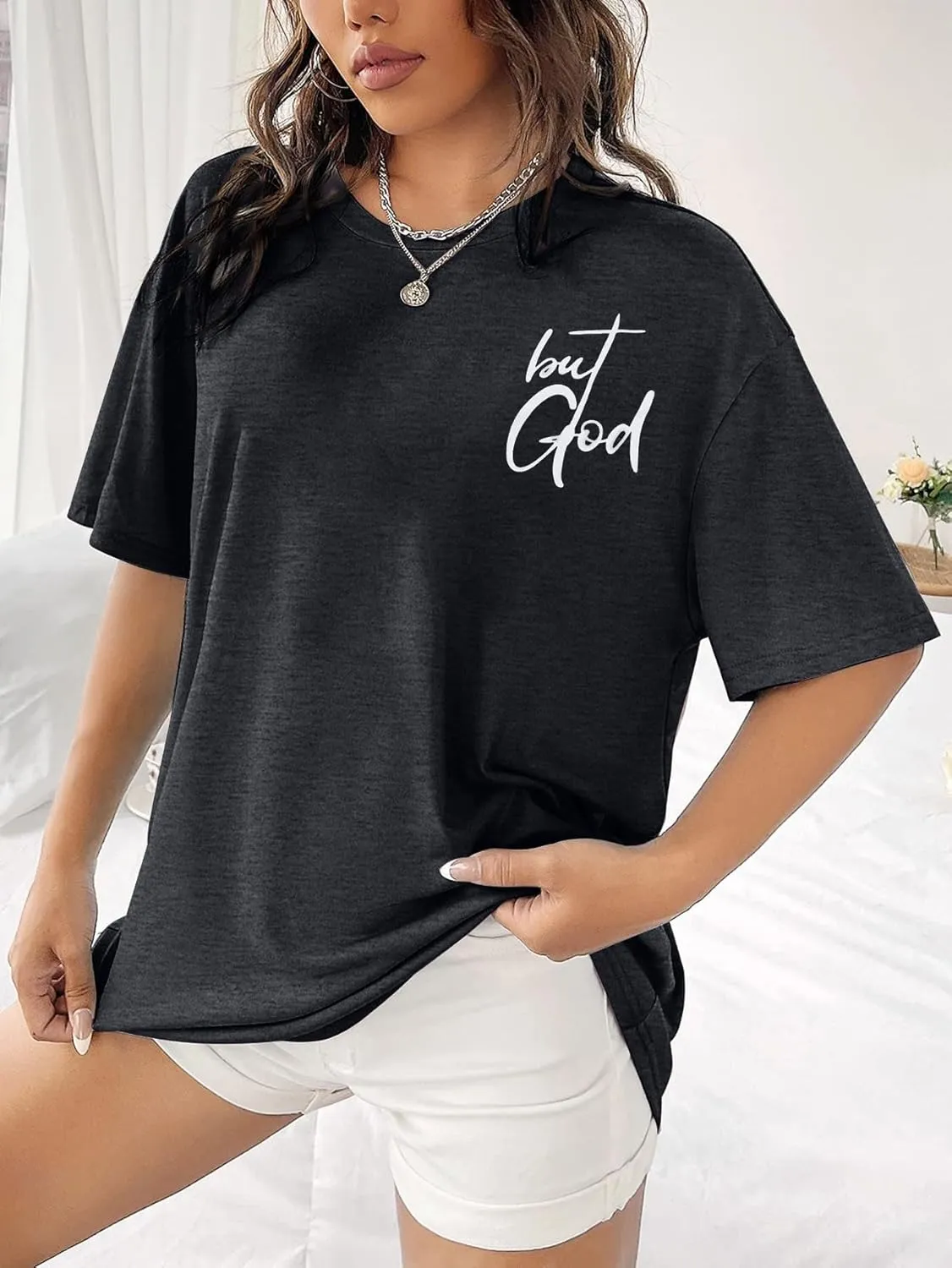 But God Shirt Women Oversized Christian Tshirt Faith Sayings Jesus Graphic Tee Religious Short Sleeve Tops