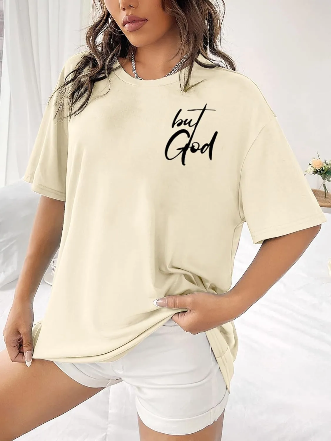 But God Shirt Women Oversized Christian Tshirt Faith Sayings Jesus Graphic Tee Religious Short Sleeve Tops