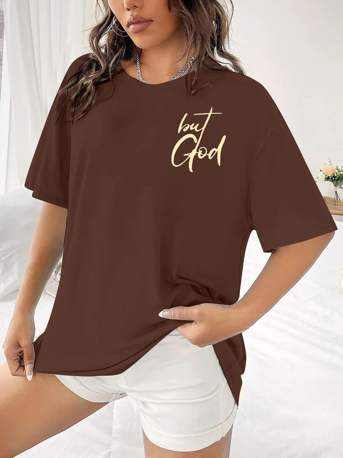 But God Shirt Women Oversized Christian Tshirt Faith Sayings Jesus Graphic Tee Religious Short Sleeve Tops