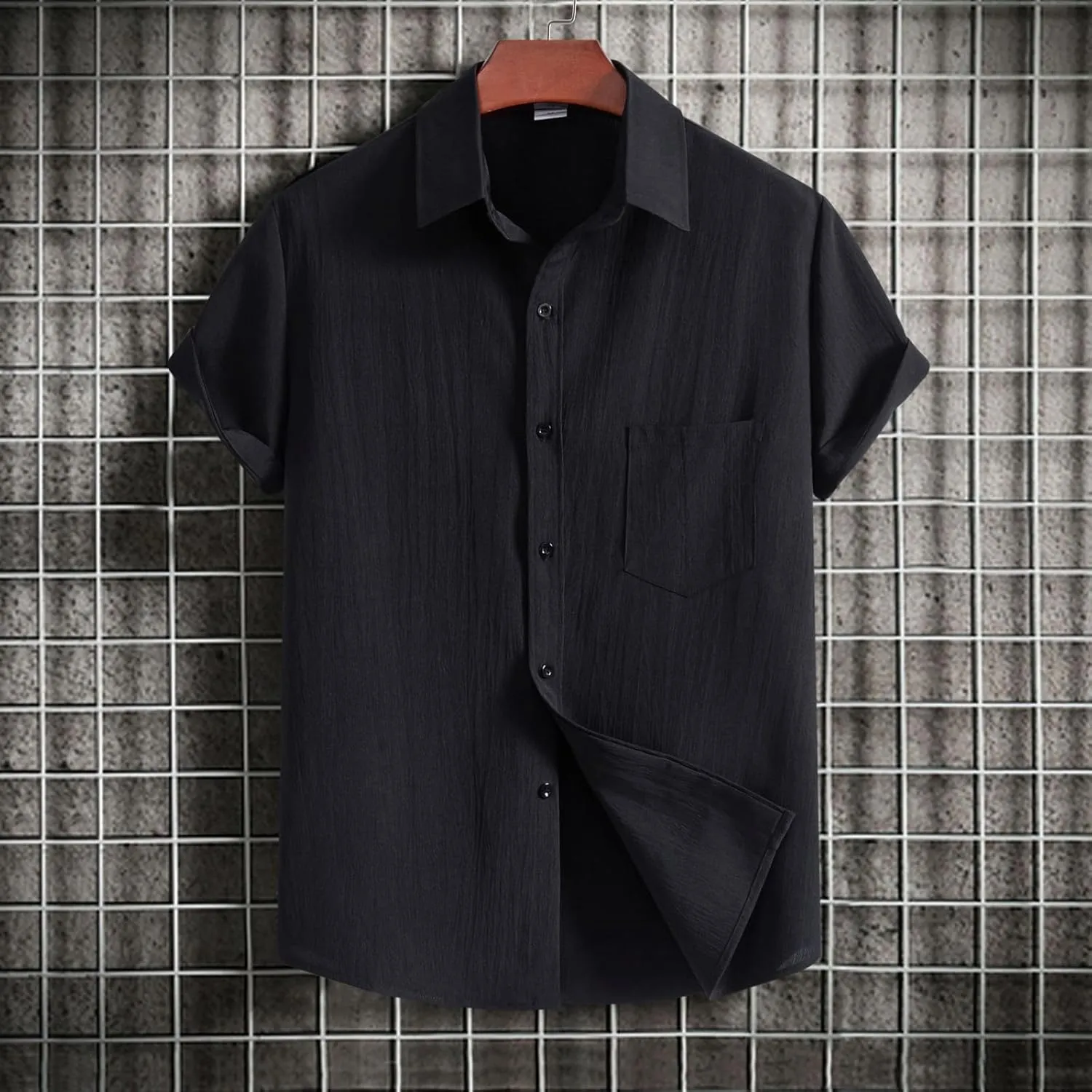 Button Down Shirt for Men Cotton Linen Solid Short Sleeve Regular Fit Tshirt Shirt Summer Lightweight Beach Tops
