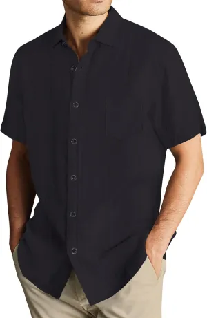 Button Down Shirt for Men Cotton Linen Solid Short Sleeve Regular Fit Tshirt Shirt Summer Lightweight Beach Tops