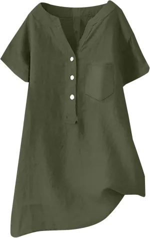 Button Down Shirts Linen Tops for Women Solid Color Shirt Long Sleeve Button Down Loose Fit Vacation Beach