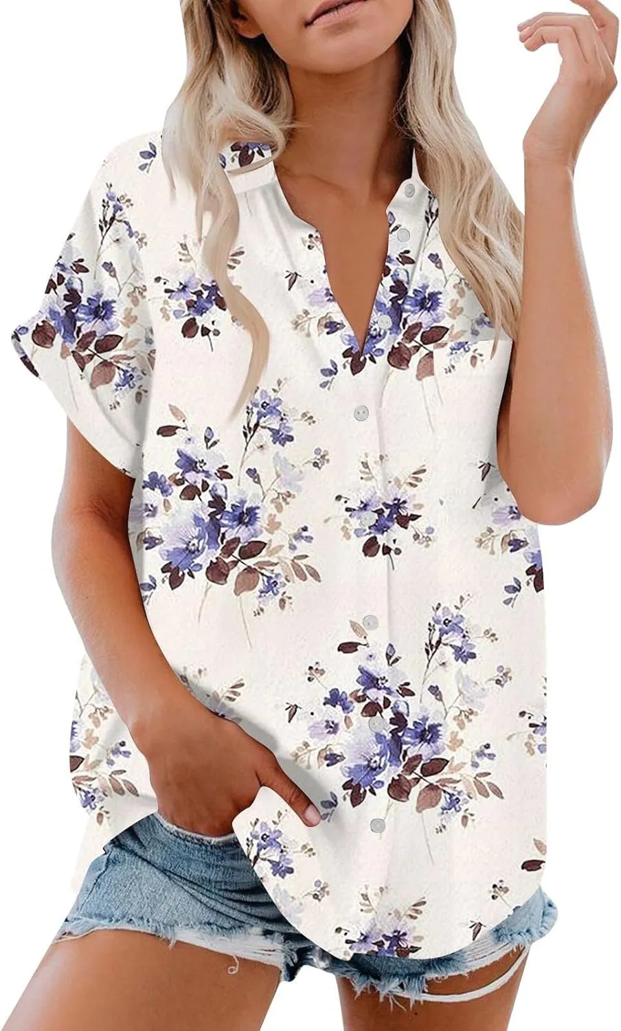 Button Down Shirts Linen Tops for Women Solid Color Shirt Long Sleeve Button Down Loose Fit Vacation Beach
