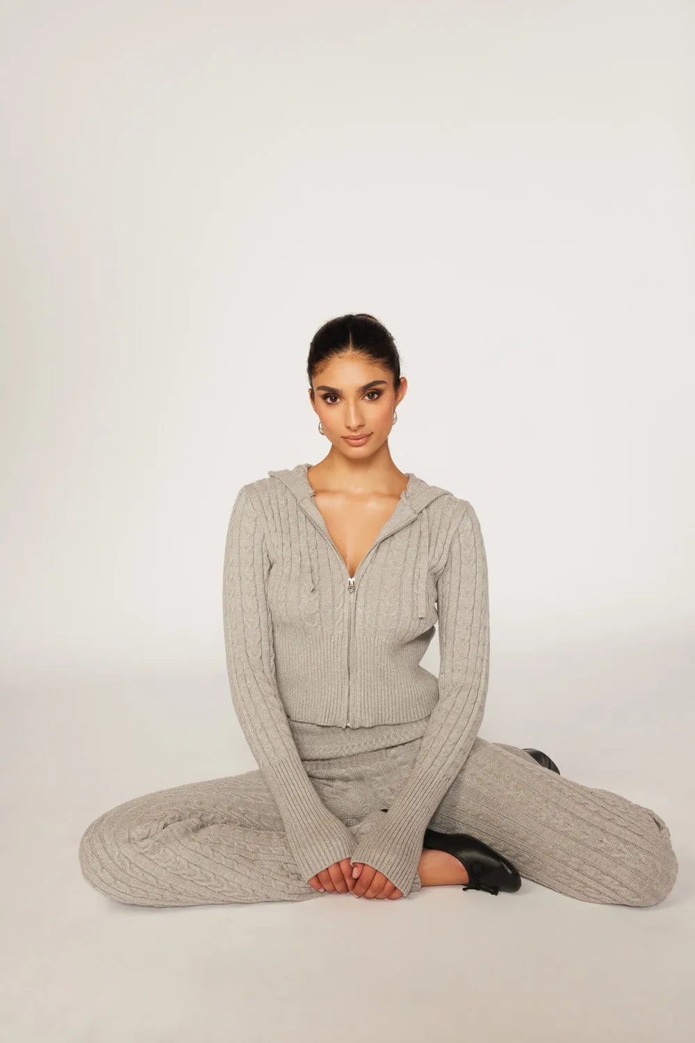 Cable Knit Zip-Up Hooded Sweater