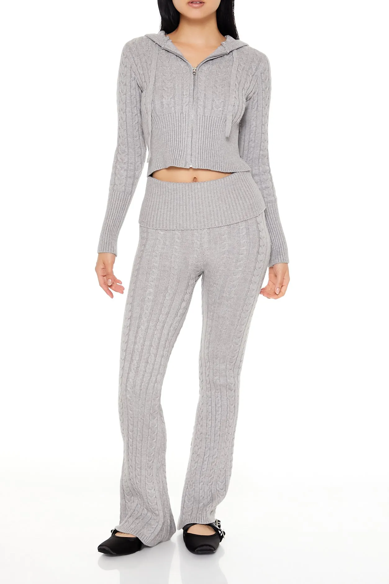 Cable Knit Zip-Up Hooded Sweater