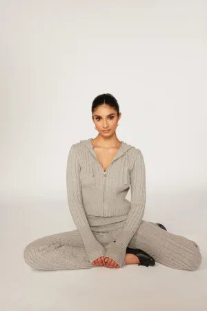 Cable Knit Zip-Up Hooded Sweater