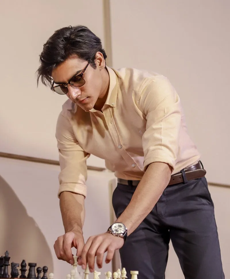Slim Fit Camel Oxford Shirt for Men