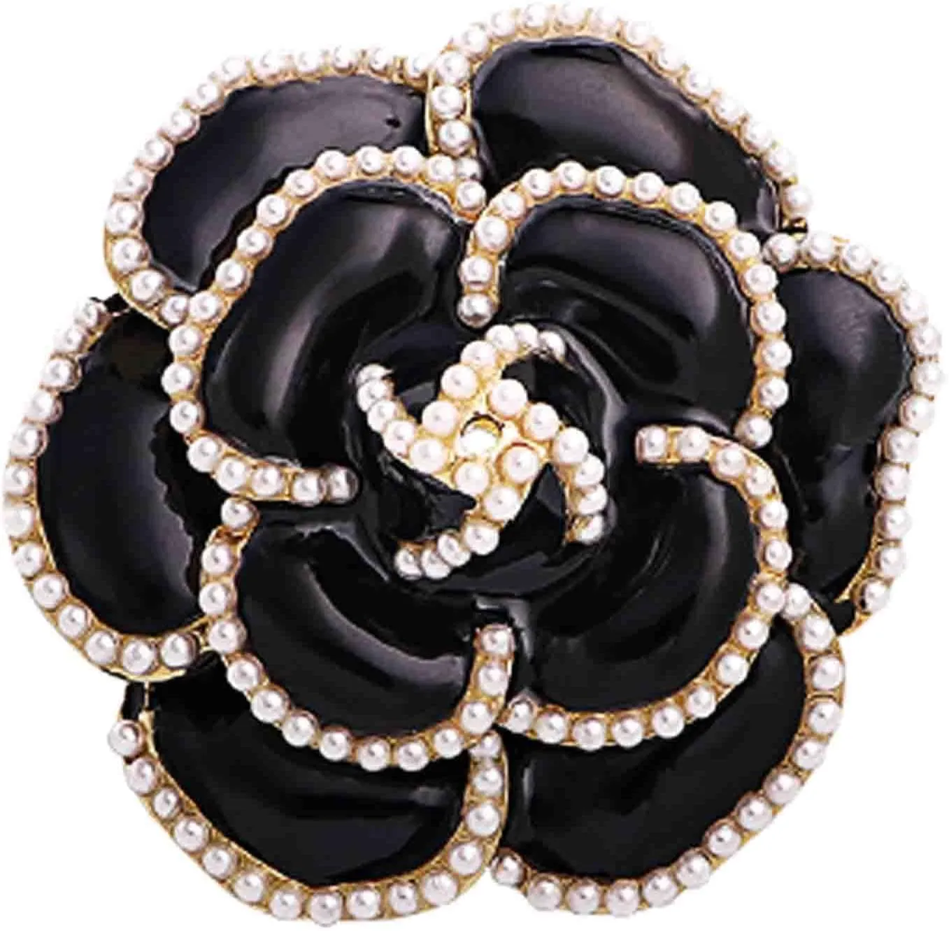 Camellia Flower Pearl Brooches Pins Fashion Beautiful Black White Enamel Floral Brooch Good Idea for Party Dance Wedding Banquet for Elegant Women Girl