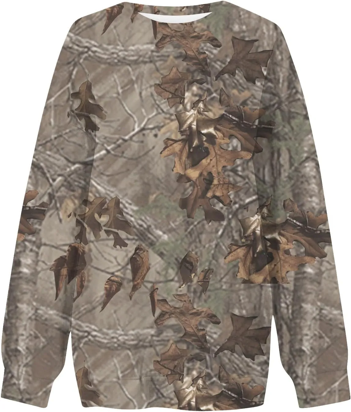Camo Sweatshirt for Women Maple-Leaf Print Camo Crewneck Sweatshirts Long Sleeve Oversized Sweater Pullover Casual Tops