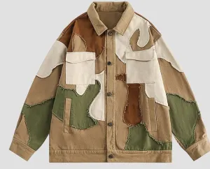 Camouflage color-blocking denim men's jacket