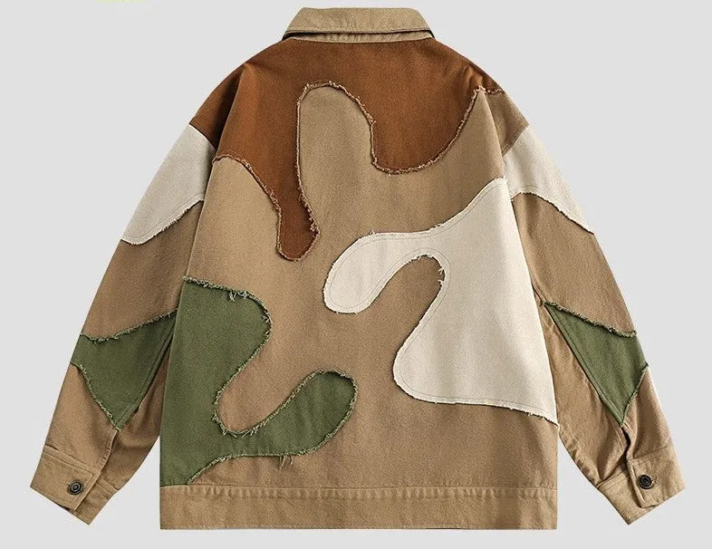 Camouflage color-blocking denim men's jacket