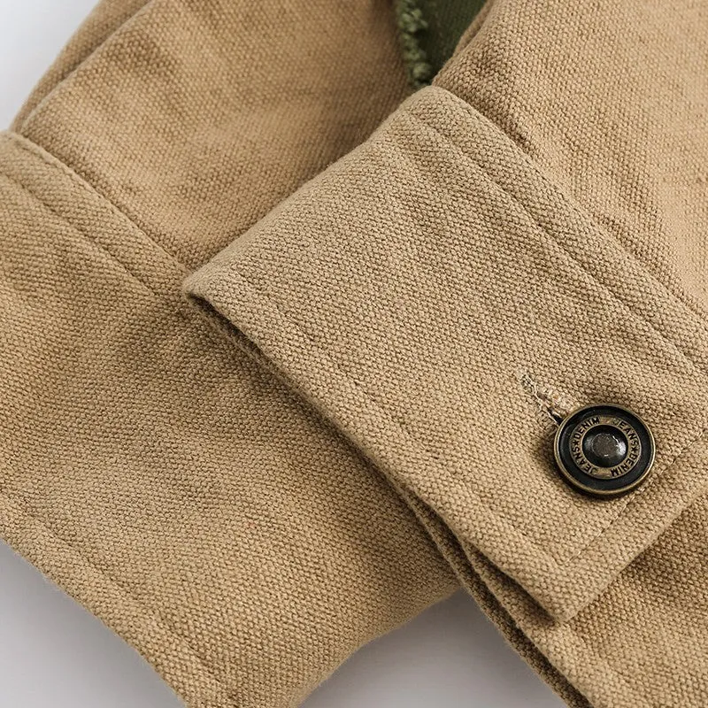 Camouflage color-blocking denim men's jacket