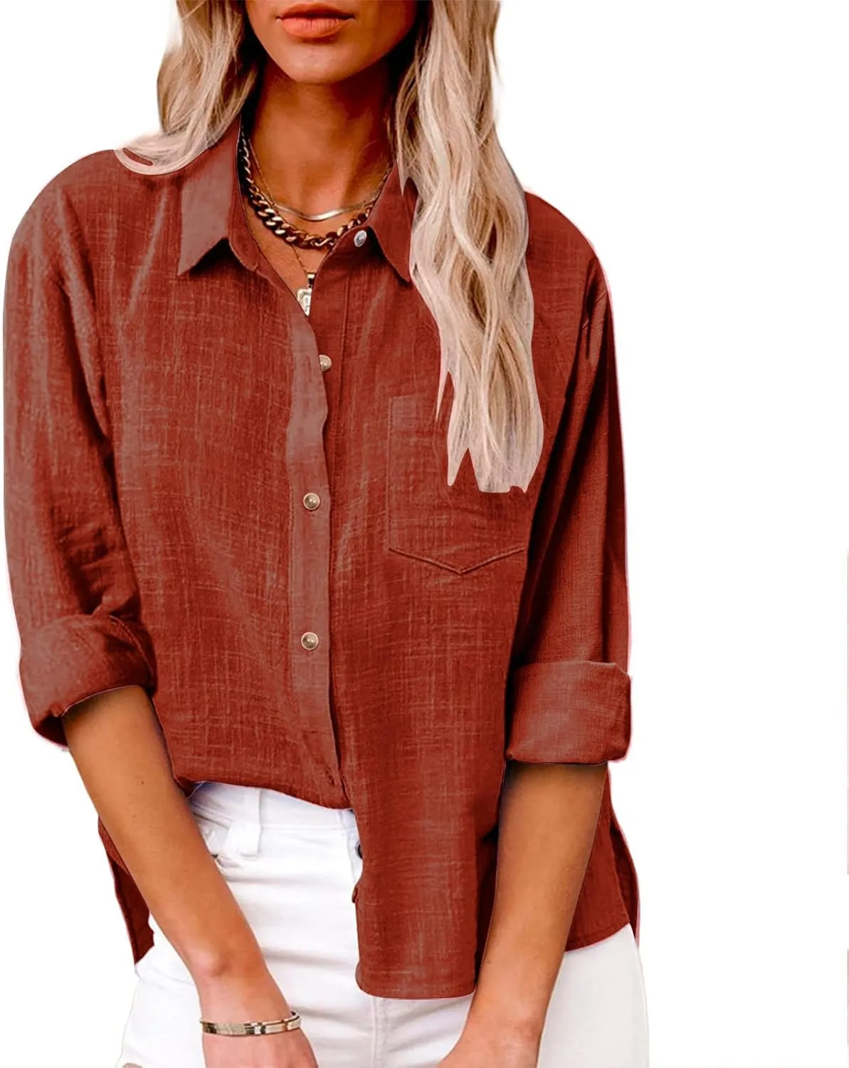Ceboyel Women Cotton Linen Summer Tops Button Down Shirts Dressy Causal Long Sleeve Gauze Blouses Trendy Boho Clothes 2024