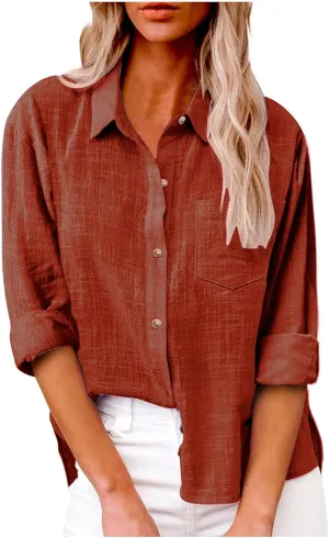 Ceboyel Women Cotton Linen Summer Tops Button Down Shirts Dressy Causal Long Sleeve Gauze Blouses Trendy Boho Clothes 2024