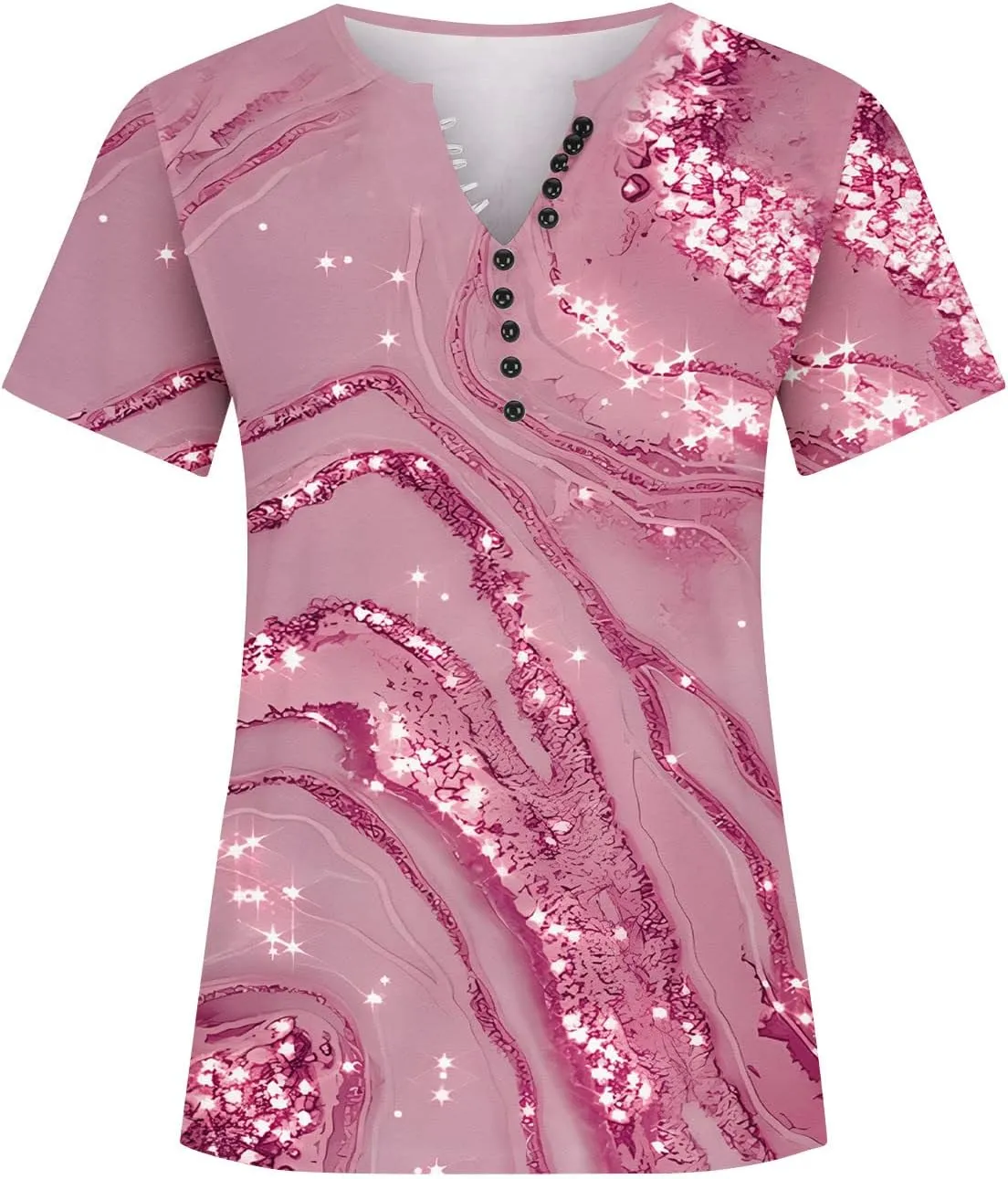 Ceboyel Women Floral Print Henley Shirts Button Down V Neck Sexy Causal Tops Short Sleeve Tunic Blouses Dressy Ladies Outfits