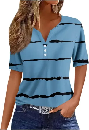 Ceboyel Women Trendy 2024 Summer Tops Striped Sparkly Print Tshirts Shirt Short Sleeve Blouses Tunic Dressy Causal Clothes