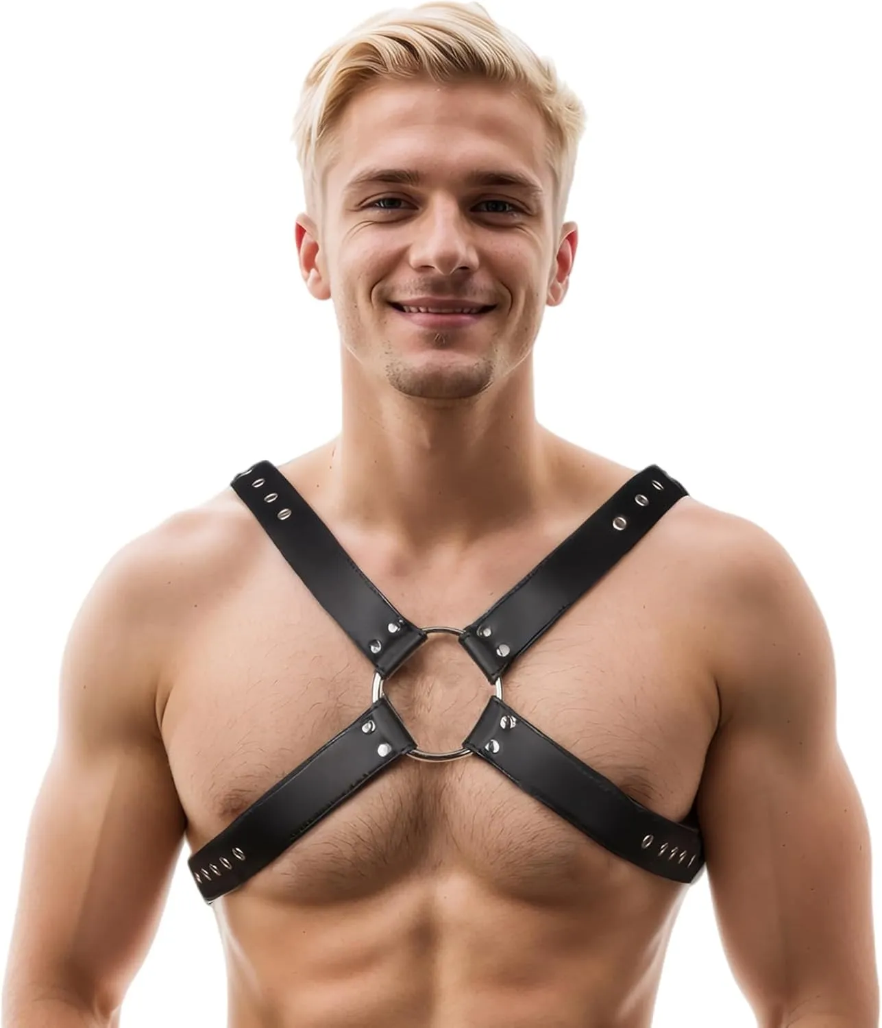 Chest Harness Belt Costume for Men, Men's Body Belt, Adjustable PU Leather Sexy Male Punk Chest Shoulder Harness Muscle Show Fashion Costumes Clubwear for Cosplay Party Nightclub