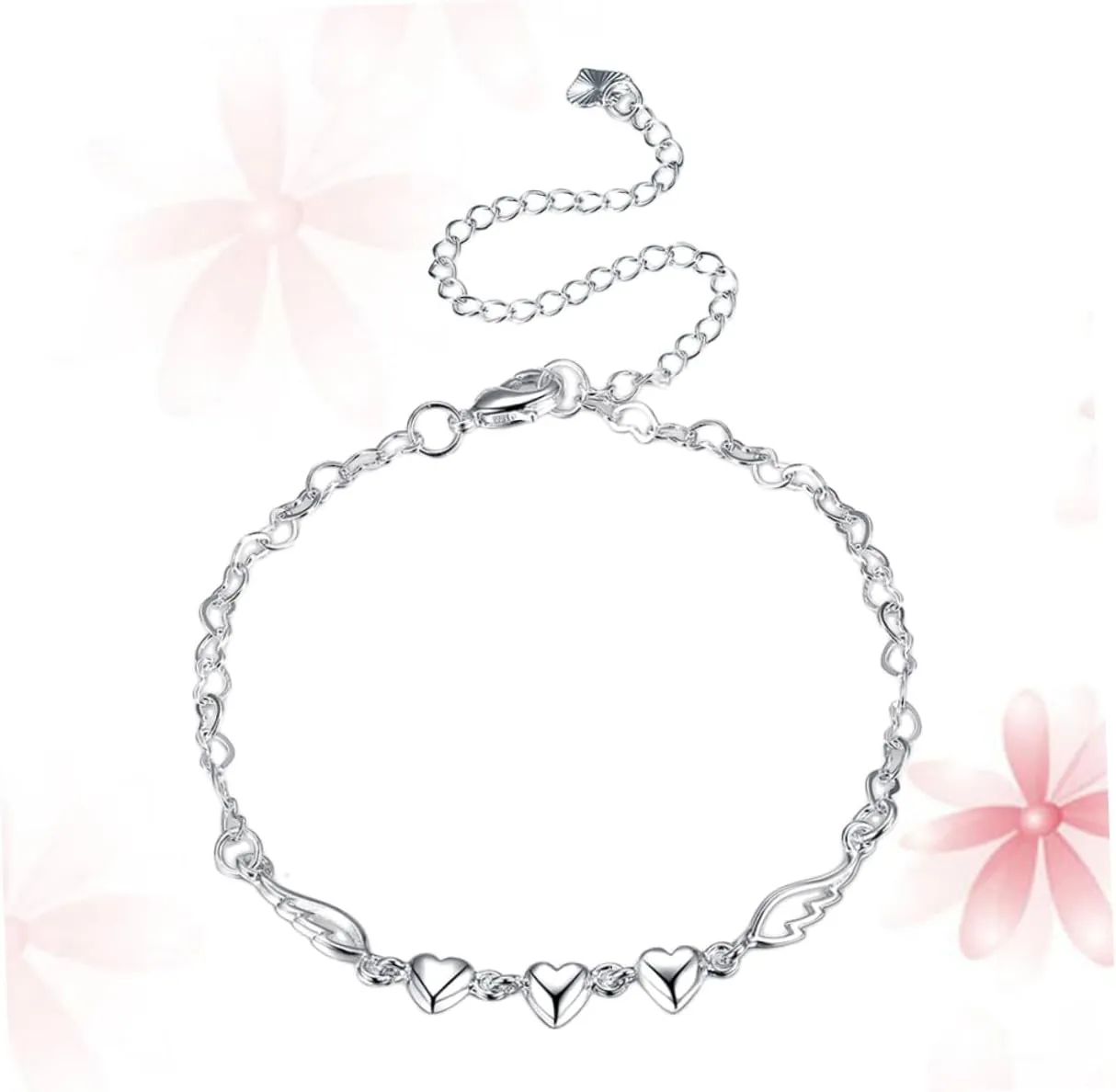 Chic Heart Wings Anklet Silver Foot Jewelry Elegant Foot Chain for Women