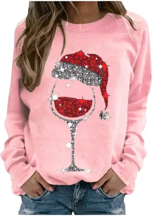 Christmas Sweatshirts for Women Oversized Graphic Pullover Long Sleeve Fleece Lined Shirt Winter Crewneck Sweatshirt