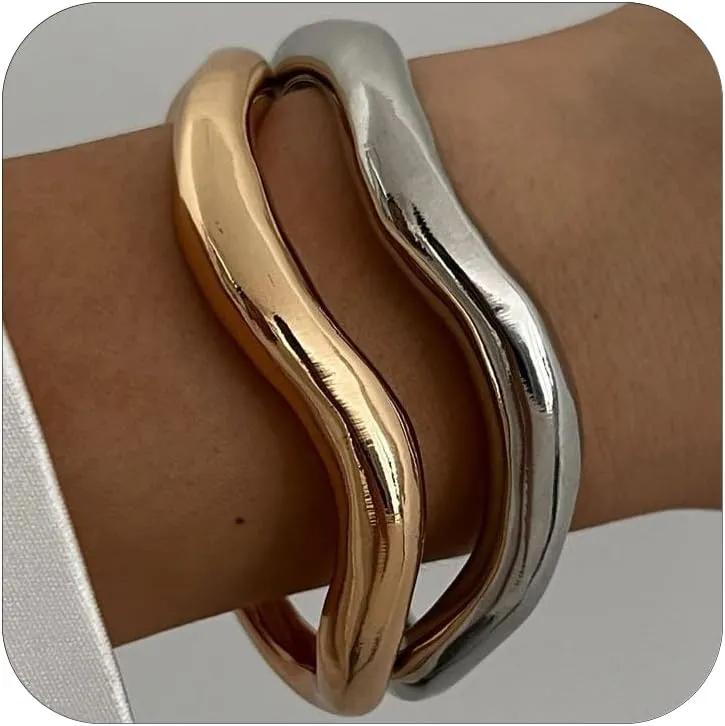 Chunky Bangle Bracelets Trendy Wide Chunky Cuff Bangles Bracelets Gold Stackable Bracelet Jewelry for Women