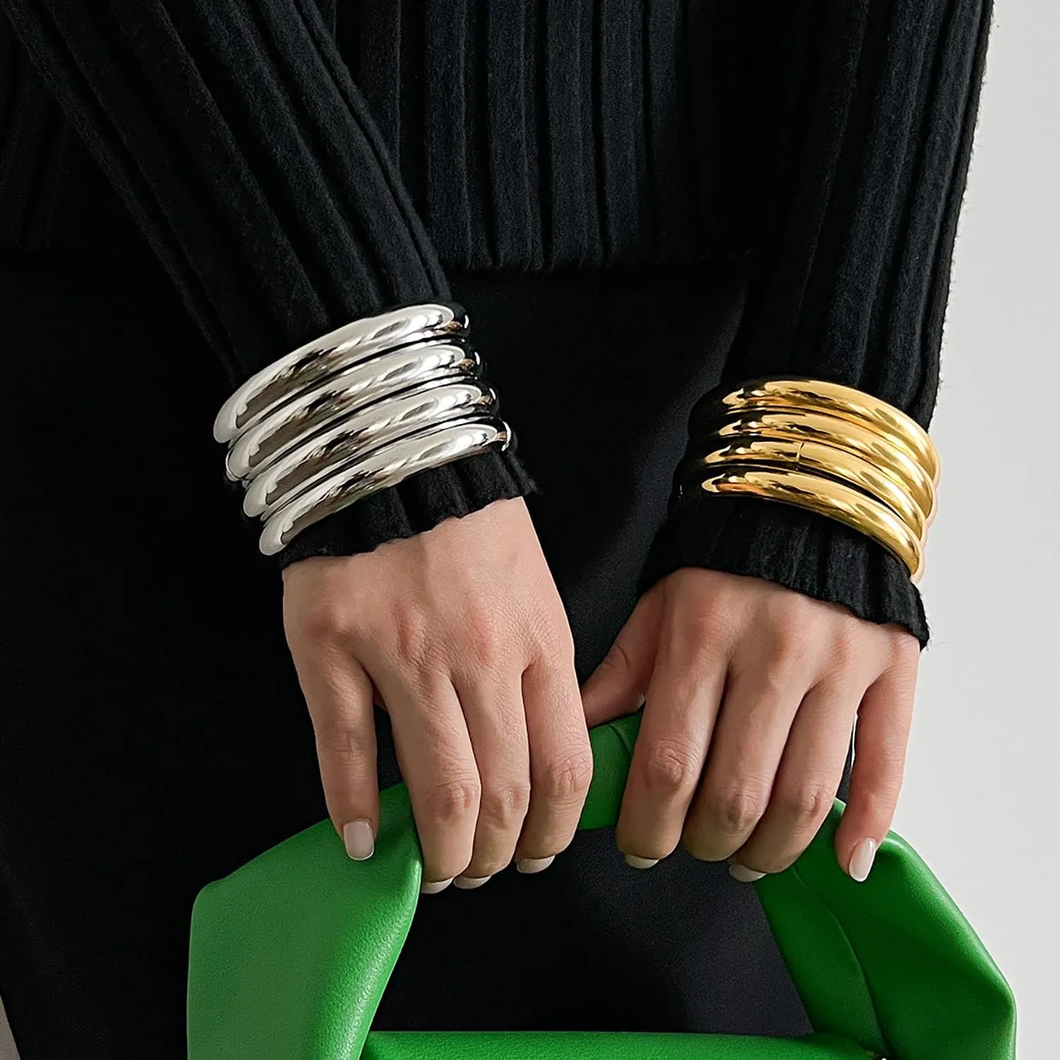 Chunky Gold Bangle Bracelets for Women Minimalist Wide Wrist Cuff Bracelets Stack Statement Bangle Bracelets Set Jewelry Gift for Women
