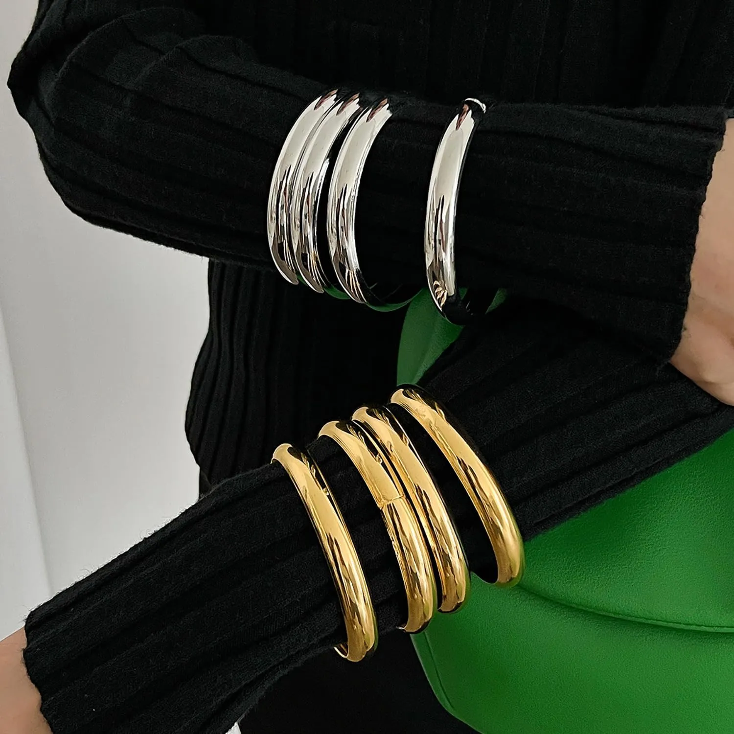 Chunky Gold Bangle Bracelets for Women Minimalist Wide Wrist Cuff Bracelets Stack Statement Bangle Bracelets Set Jewelry Gift for Women