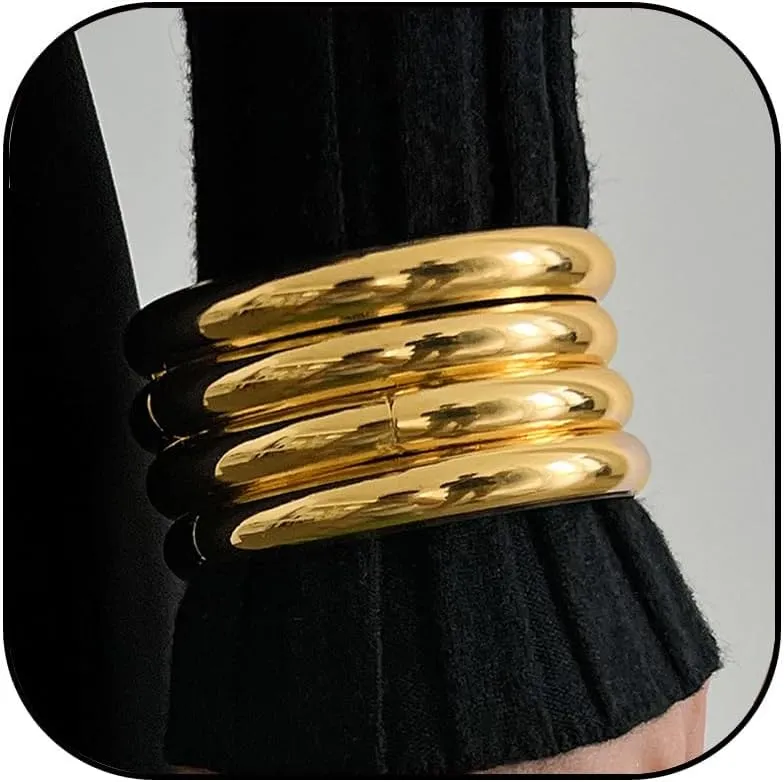 Chunky Gold Bangle Bracelets for Women Minimalist Wide Wrist Cuff Bracelets Stack Statement Bangle Bracelets Set Jewelry Gift for Women