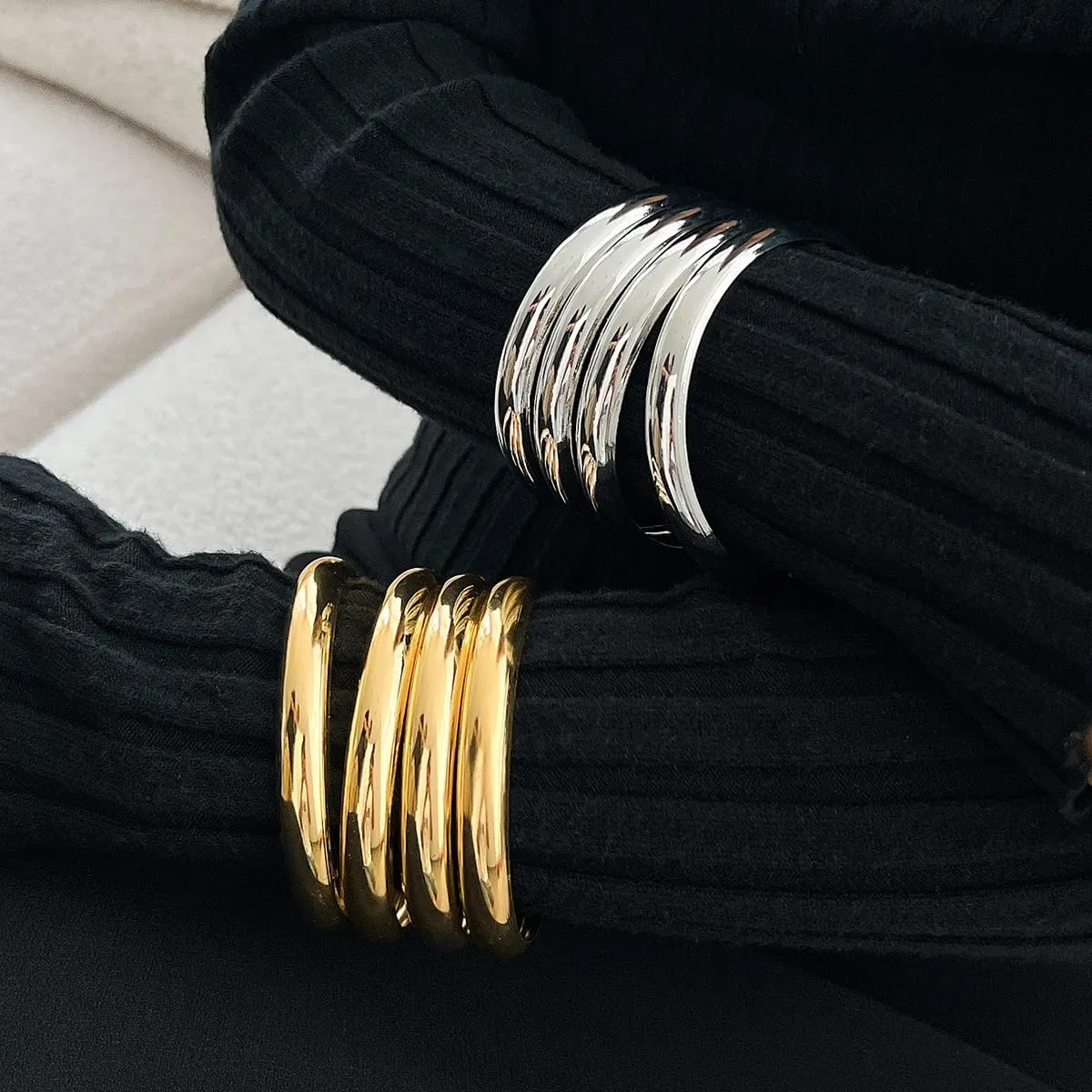 Chunky Gold Bangle Bracelets for Women Wide Chunky Cuff Bangles Bracelet Trendy Stackable Bracelets Gold Bangles Set Jewelry Jewelry for Women