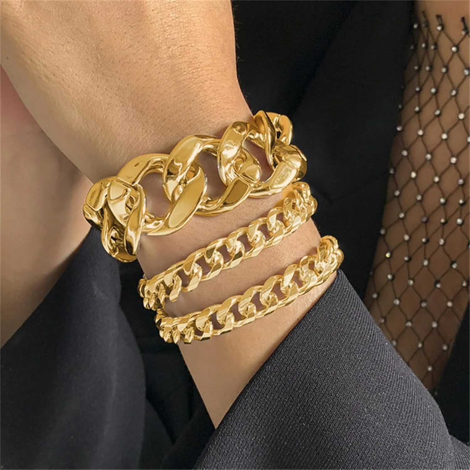 Chunky Gold Bracelet for Women Gold Bracelets Stack Chunky Cuban Link Chain for Women Dainty Boho Silver Paperclip Bracelet Chunky Jewelry Gifts Stocking Stuffers