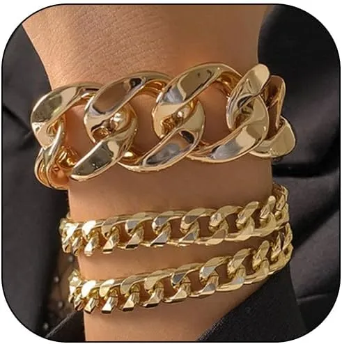 Chunky Gold Bracelet for Women Gold Bracelets Stack Chunky Cuban Link Chain for Women Dainty Boho Silver Paperclip Bracelet Chunky Jewelry Gifts Stocking Stuffers