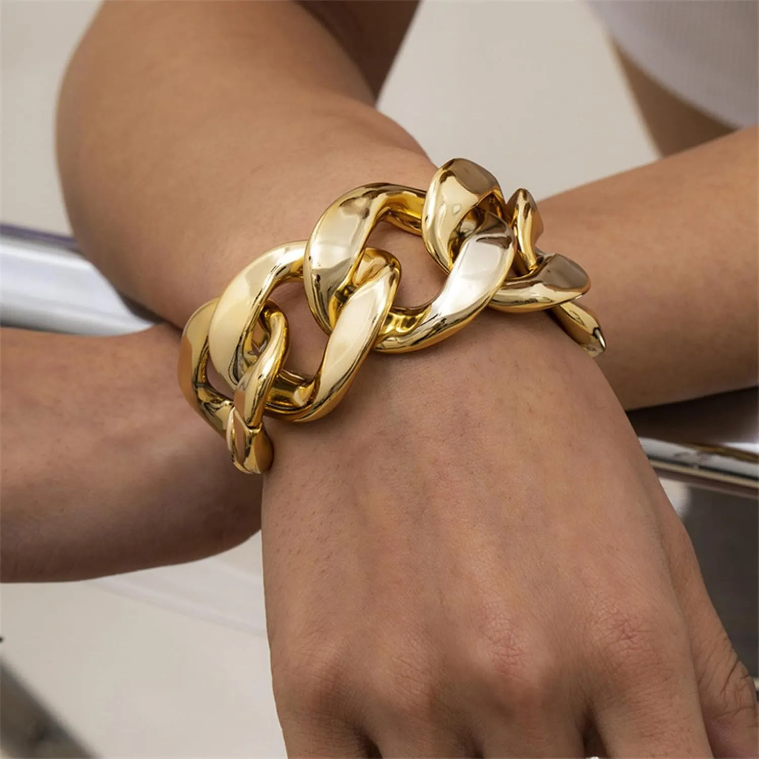 Chunky Gold Bracelet for Women Gold Bracelets Stack Chunky Cuban Link Chain for Women Dainty Boho Silver Paperclip Bracelet Chunky Jewelry Gifts Stocking Stuffers
