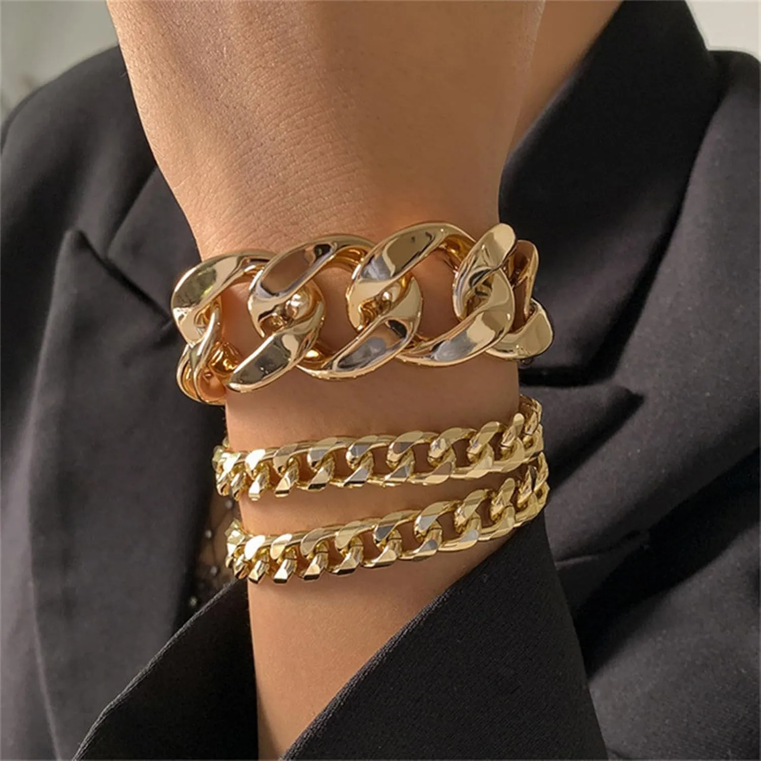 Chunky Gold Bracelet for Women Gold Bracelets Stack Chunky Cuban Link Chain for Women Dainty Boho Silver Paperclip Bracelet Chunky Jewelry Gifts Stocking Stuffers