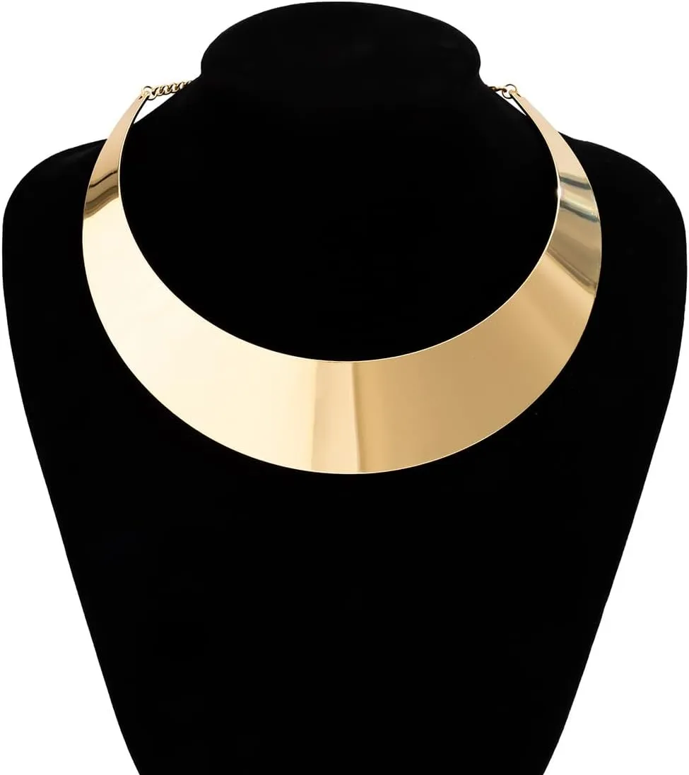 Chunky Gold Cuff Necklace for Women Gold Statement Choker for Women Gold/Silver African Tribe Wide Metal Choker Necklace Jewelry