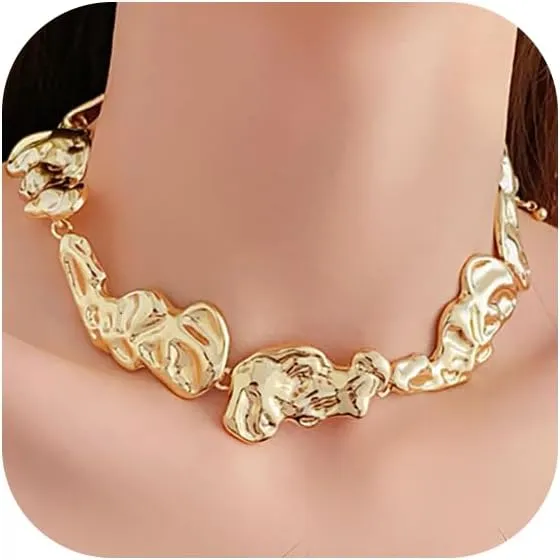 CJIAYUJEW Gold Statement Choker Necklace for Women Chunky Choker Necklace Thick Geometric Metallic Abstract Collar Necklace Gold Irregular Lava Choker Charm Punk Necklaces Jewelry
